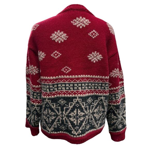 Eddie Bauer Cardigan Sweater Crew Red Nordic Wool Alpaca Buttons Women Size S P - Picture 3 of 7